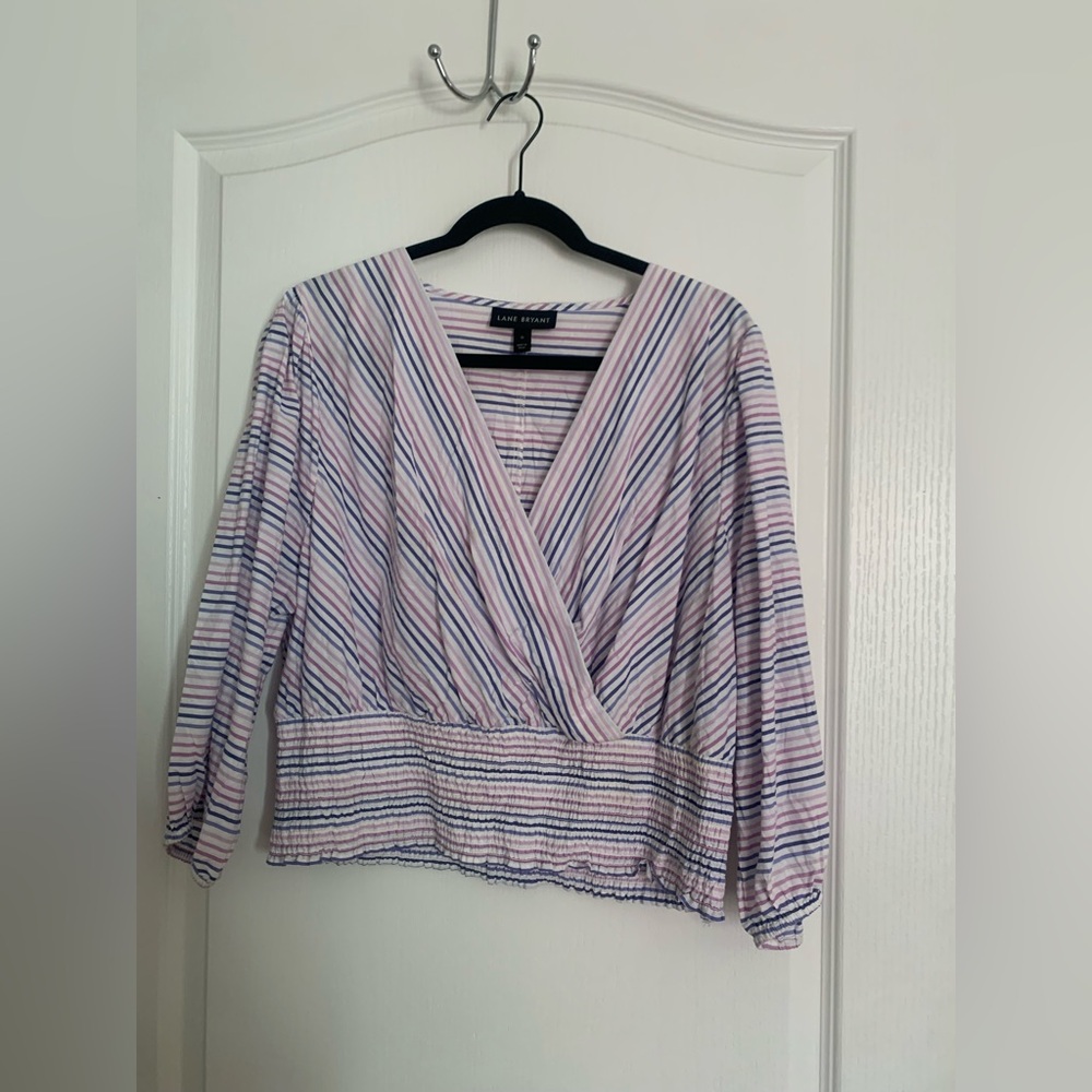 Lane Bryant Lavendar Striped V-Neck Blouse